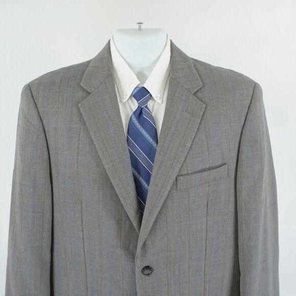 Joseph Feiss Gold Tweed Wool‎ Gray Patchwork Herringbone Tan Blue Windowpane 44R - Picture 1 of 12